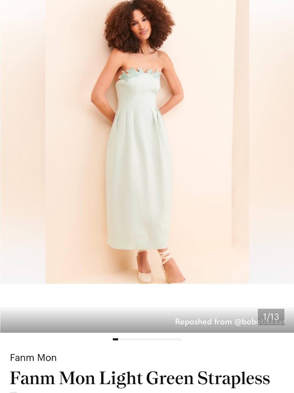 Fanm Mon Mint Strapless Midi Dress with Floral Scallop